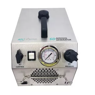 美国ATI TDA-6D 气溶胶发生器  美国ATI TDA-6D 气溶胶发生器是ATI最新设计的便携型气溶胶发生器。与气溶胶发生器TDA-4B及TDA-4Blite一样，都是利用压缩空气冷凝振荡产生气溶胶粒子，不同的是内藏压缩空气源，无需借助外来压缩空气。 美国ATI TDA-6D 气溶胶发生器有6个Laskin Nozzles喷嘴，当其全部开启并压力在20psig时，能够达到200cfm的流量，能够产生并输出气溶胶浓度近100ug/L。通过调节2至6个Laskin Nozzles喷嘴，来实现不同浓度值的气溶胶输出。 TDA-6D建议在测试风量在2000cfm以下来运行。用来测试工作站，负压过滤器，生物安全柜，高效模块，可移动洁净室，高效过滤器等设备的检测。 深圳市君达时代仪器有限公司是美国ATI公司官方认可的中国区域总代，提供各种气溶胶发生器TDA-4B，TDA-5D，TDA-6D；气溶胶光度计TDA-2i，气溶胶检漏仪,自动式过滤器检测装置，稀释器等，用于高效过滤器的性能试验