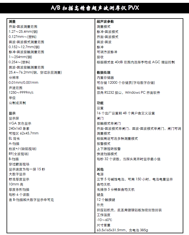 美国DAKOTA公司 PVX 带A/B扫描功能的精密超声波测厚仪