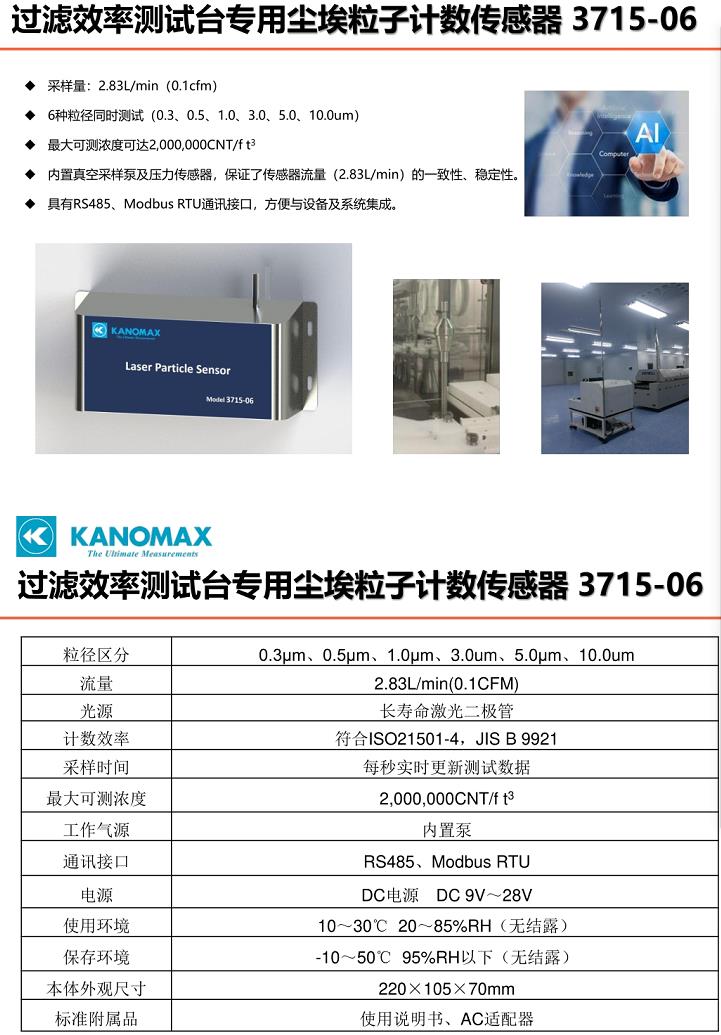 加野Kanomax 3715-06过滤效率测试台专用尘埃粒子计数传感器